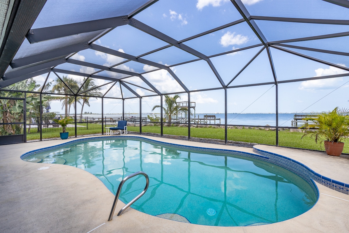 Screened private pool overlooking the Banana River