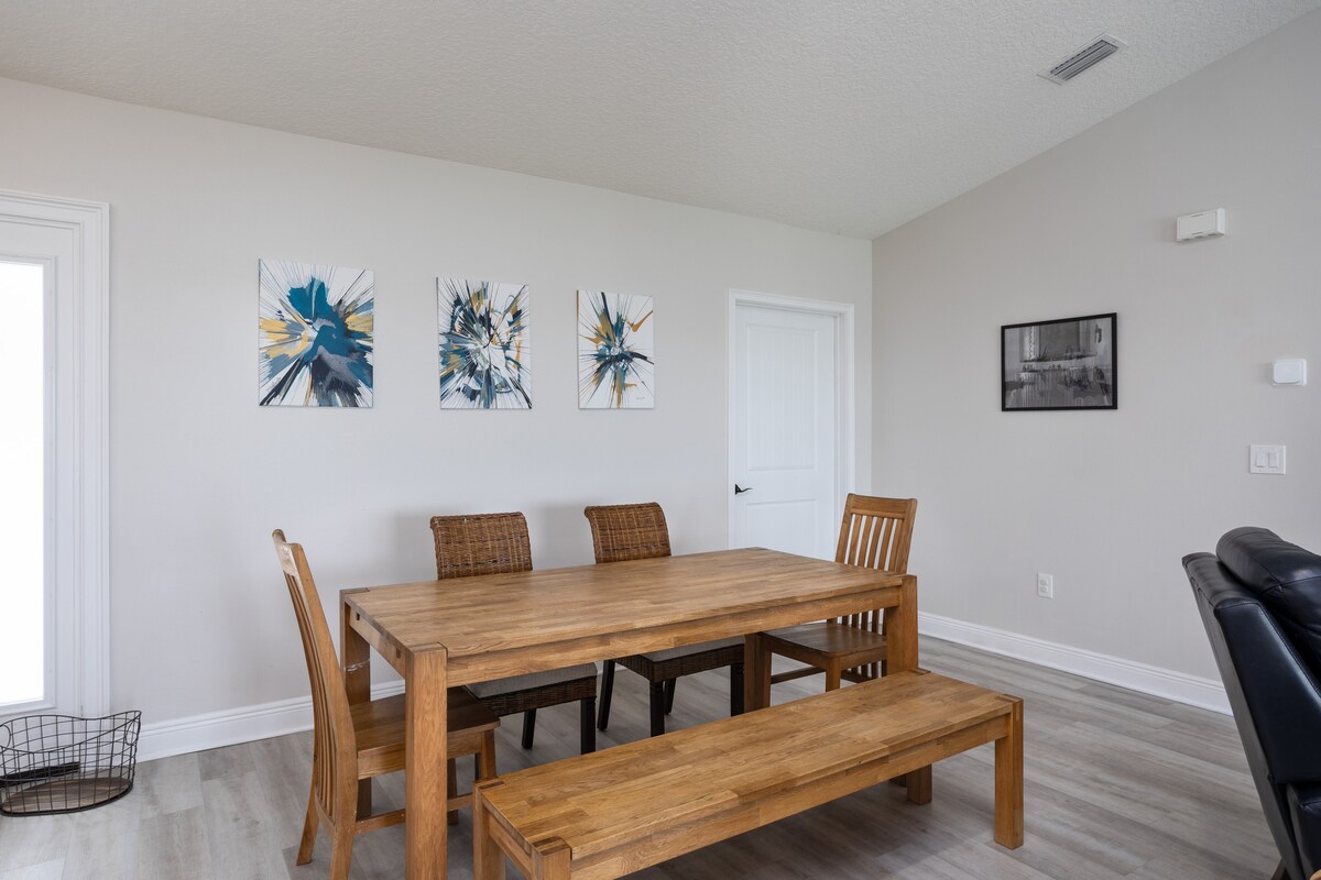 Dining area beside the sliding glass doors